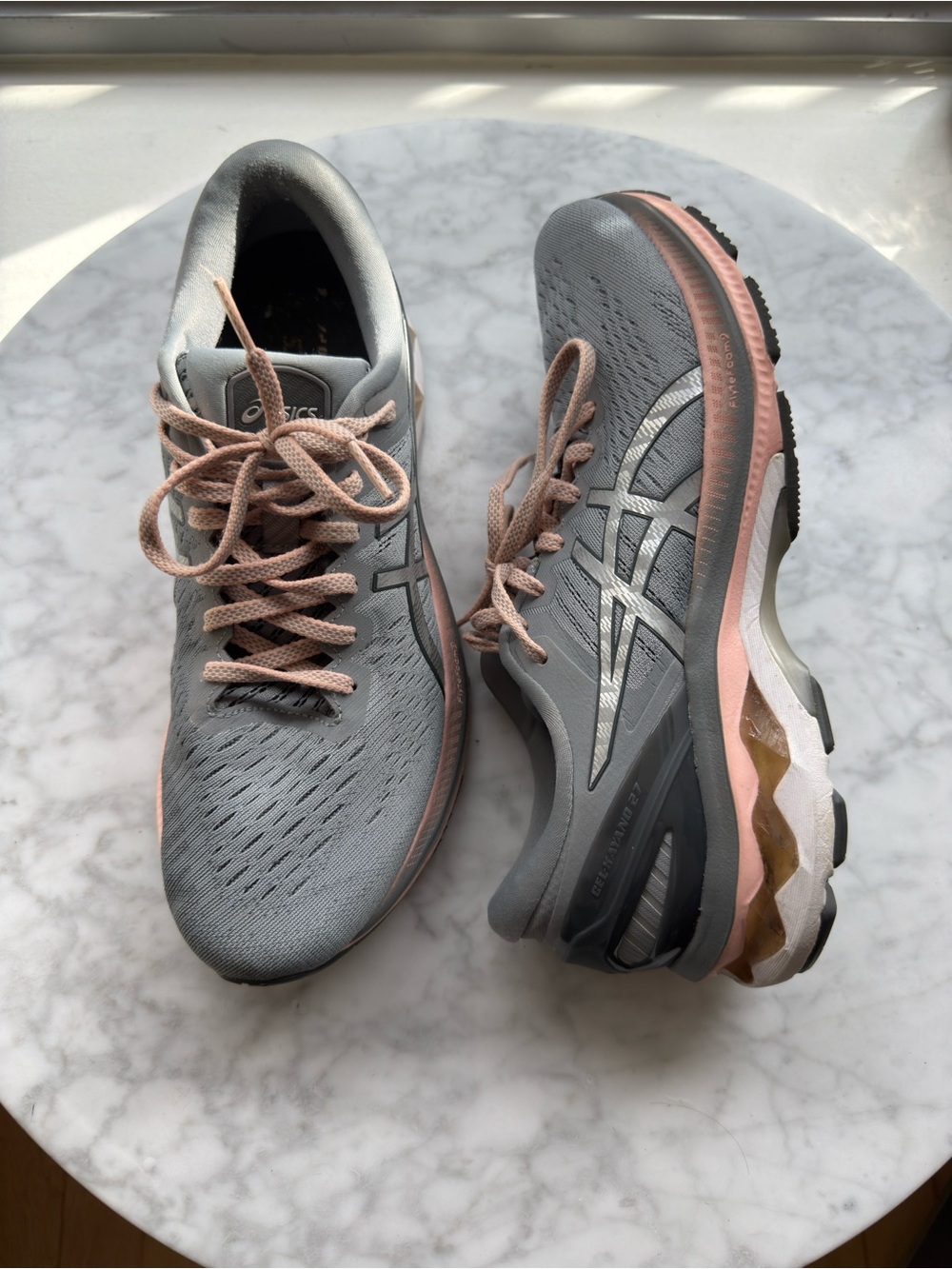 ASICS Women's Gray and Blush Lace-Up Running Sneakers (EU 42.5 / US 10.5)
